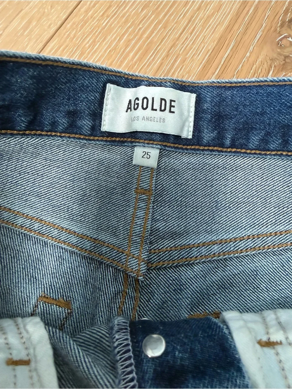 AGOLDE Parker Long High Rise Denim Shorts Organic Cotton Size 25